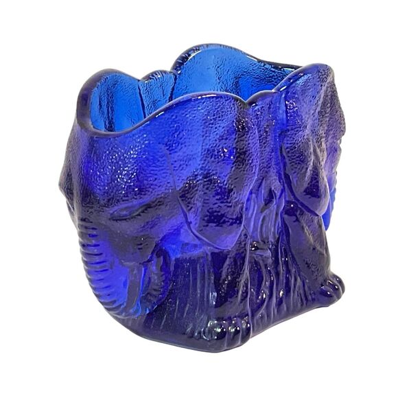 Summit Vogelson Double Elephant Glass Toothpick Holder Cobalt Blue Collectible - Picture 2 of 6